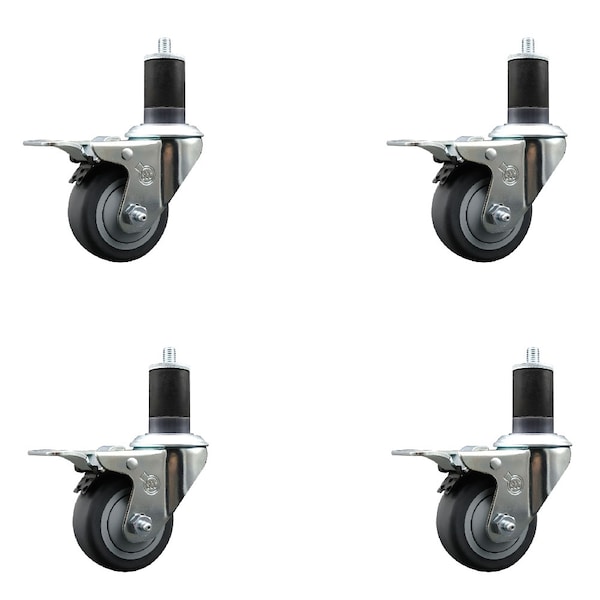 Service Caster 3'' Thermoplastic Rubber Swivel 1-5/8'' Expanding Stem Caster Set Total Lock Brake, 4PK SCC-EXTTL20S314-TPRB-158-4 - main